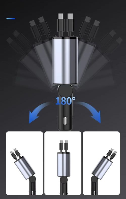 Fast Charger Car Phone Station Charger 4 in 1 LED Digital Display Retractable 2 Cables Type C portable car charger for IPhone 16