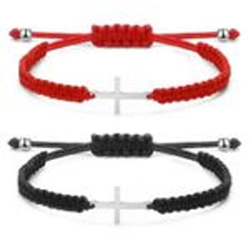2pcs Stainless Steel Cross Bracelet for Boys Girls Black Red
