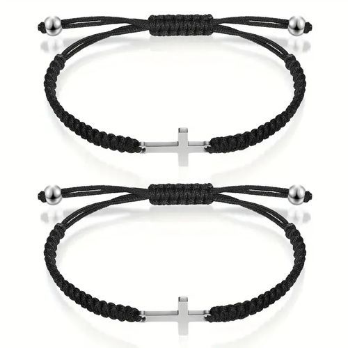 2pcs Stainless Steel Cross Bracelet for Boys Girls 2Black