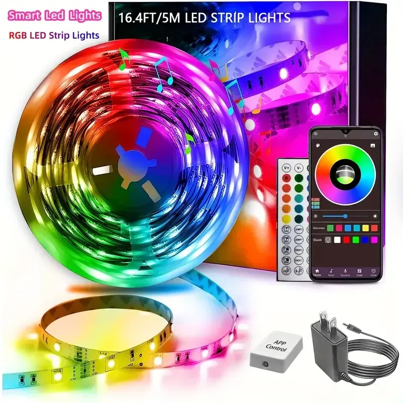 100ft (2 Rolls Of 50ft) LED Strip Lights For Bedroom, Smart Rope Strip Lights With 44-Key Remote