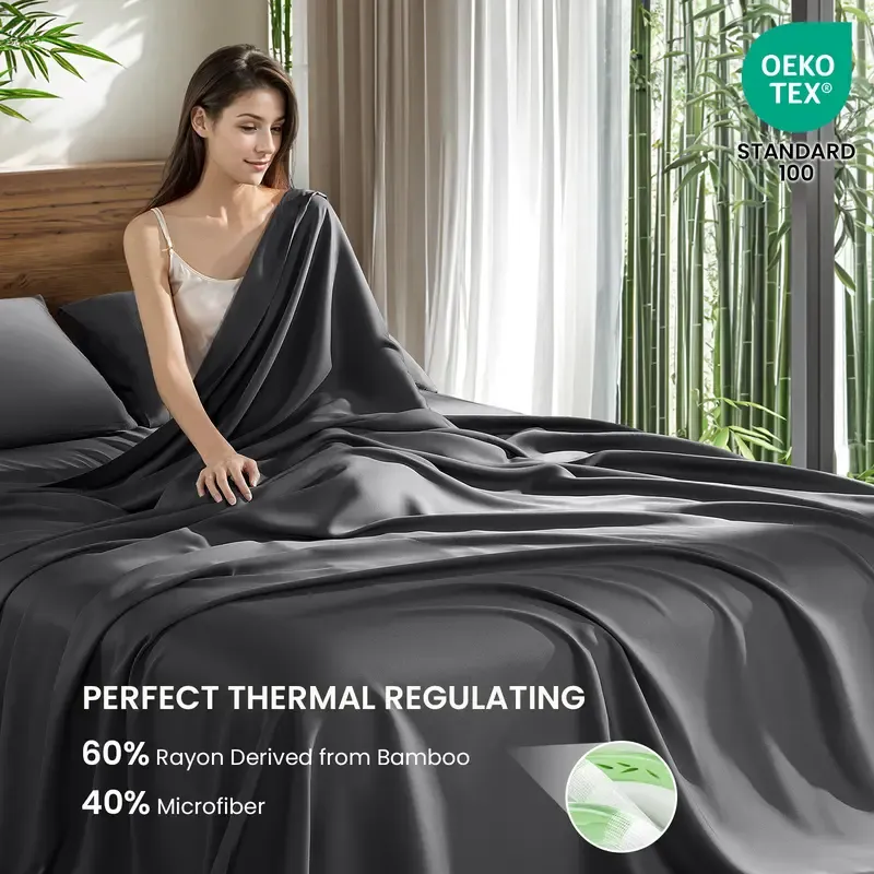 Sheets Set 4Pc,Cooling Breathable & Hotel Luxury Super Silky Soft, 16'' Deep Pocket, Wrinkle, Fade Resistant Springtok