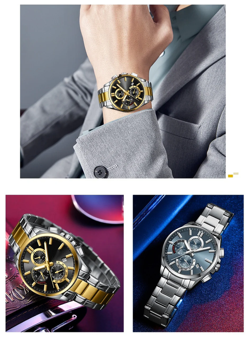 Men's stainless steel business watch