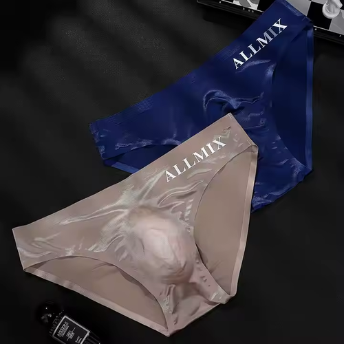 Ice silk thin transparent underwear men's low waist seamless sexy attractive triangle underwear, 5 sets