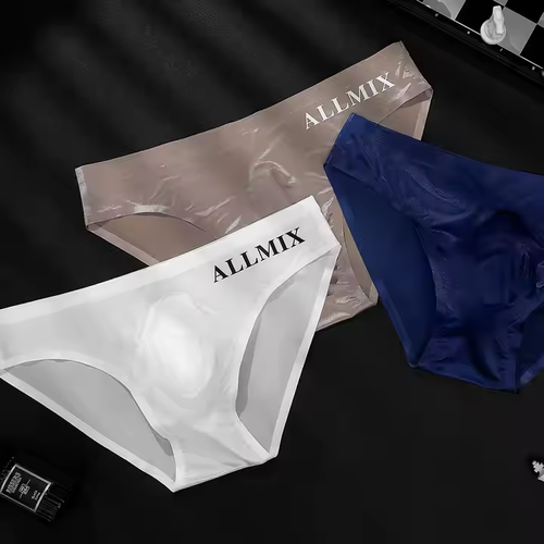 Ice silk thin transparent underwear men's low waist seamless sexy attractive triangle underwear, 5 sets