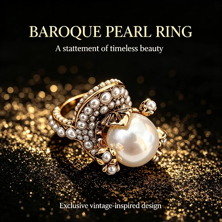 Luxury Baroque Pearl Statement Ring, Irregular Pearl Fashion Jewelry Ring