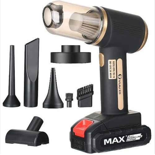 Cordless vacuum cleaner for home and car with blowing, vacuuming and inflation + 2 rechargeable batteries