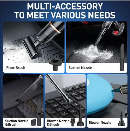 Cordless vacuum cleaner for home and car with blowing, vacuuming and inflation + 2 rechargeable batteries
