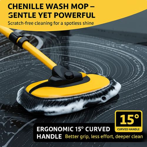 Telescopic Microfiber Cleaning Mop Carwash Mop Duster 15 Degree Bend Car Wash Brush with Long Handle