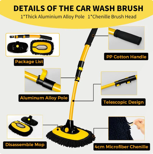 Telescopic Microfiber Cleaning Mop Carwash Mop Duster 15 Degree Bend Car Wash Brush with Long Handle