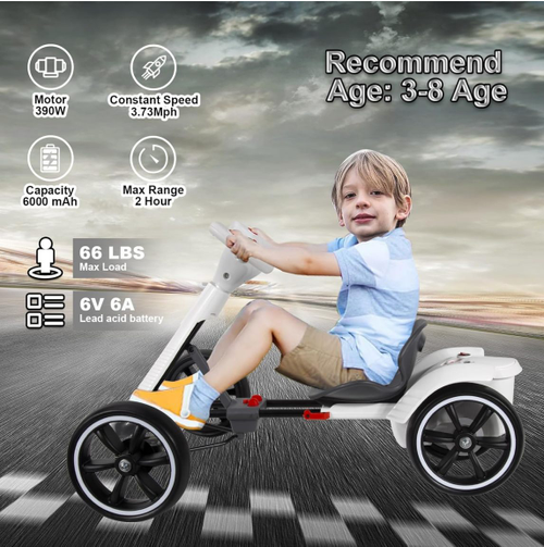 🔥Electric Go Kart for Kids , Foldable 4-Wheel Go Kart W390 Motor, 3H Endurance