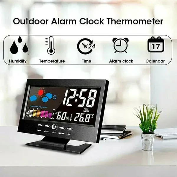🔥Digital LED Temperature Humidity Monitor Weather Forecast LED Table Alarm Clock