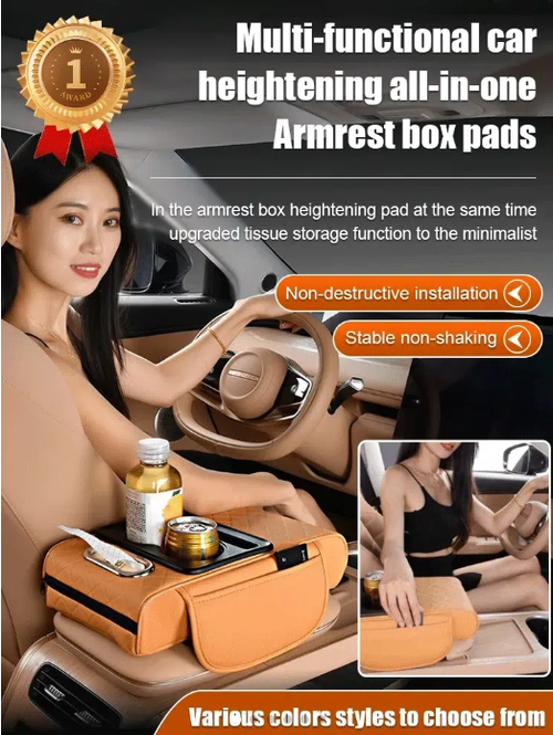 🚗 Multi-Function Car Armrest Pad with built-in cup holder, tissue box & phone pocket! 144 sales