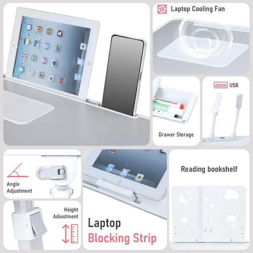 Premium Foldable Bed Table Adjustable Height Multifunction Table with Light