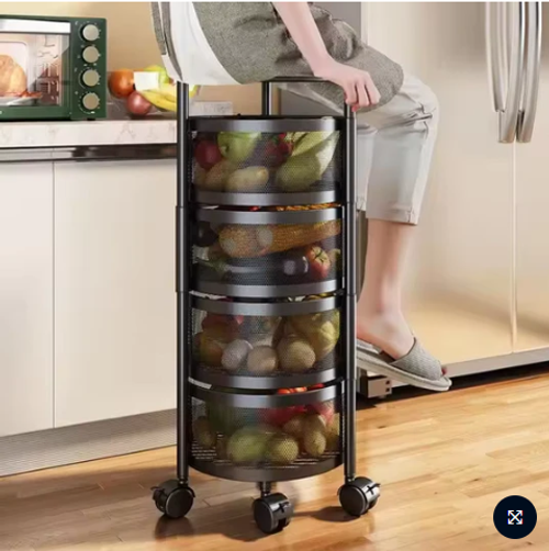 🌟🌟Hot Selling: Metal Multi-functional Mobile Cart, 360-degree Rotating Kitchen Spice Rack, Vegetable and Fruit Storage Rack