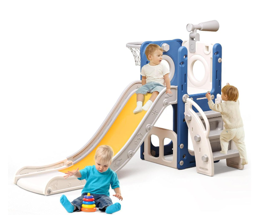 6 in 1 Toddler Playset with Slide,Toddler Slide,Slide for Kids with Basketball Hoop,Ball,Ring Toss,Kids Slide Toddler Playground Toddler Slide Indoor Outdoor Toys