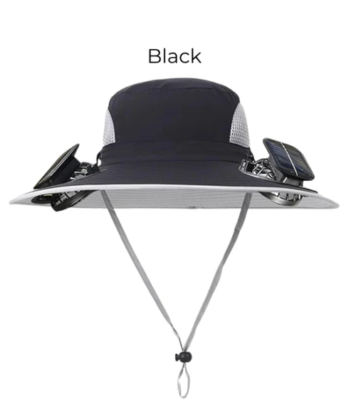 Solar-powered fan hat. UV-protective sun hat.
