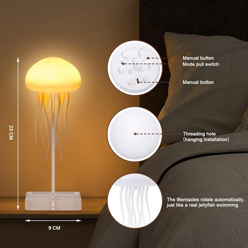 Floating jellyfish lamp– Rechargeable, Cordless & 16-Color Changing Night Light with Touch and Motion Sensor