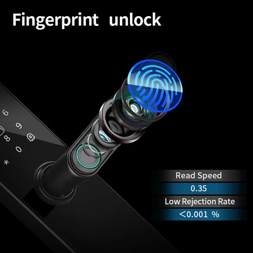 Keyless Entry Smart Fingerprint Door Lock with App, Remote Unlocking, Biometric Fingerprint, with Numeric Keypad, IC Card, Virtual Password, with Wide Angle Camera, Suitable for Office, Hotel, Home Easy Installation