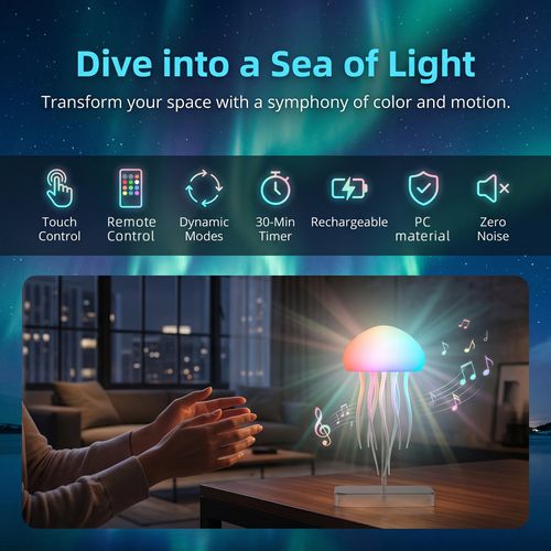 Floating jellyfish lamp– Rechargeable, Cordless & 16-Color Changing Night Light with Touch and Motion Sensor