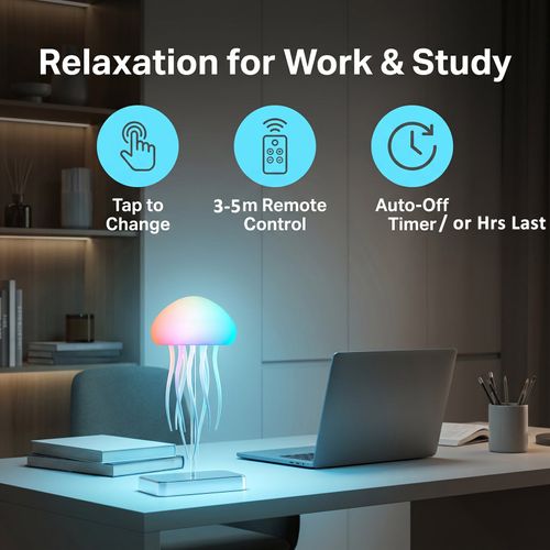 Floating jellyfish lamp– Rechargeable, Cordless & 16-Color Changing Night Light with Touch and Motion Sensor