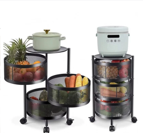 🌟🌟Hot Selling: Metal Multi-functional Mobile Cart, 360-degree Rotating Kitchen Spice Rack, Vegetable and Fruit Storage Rack