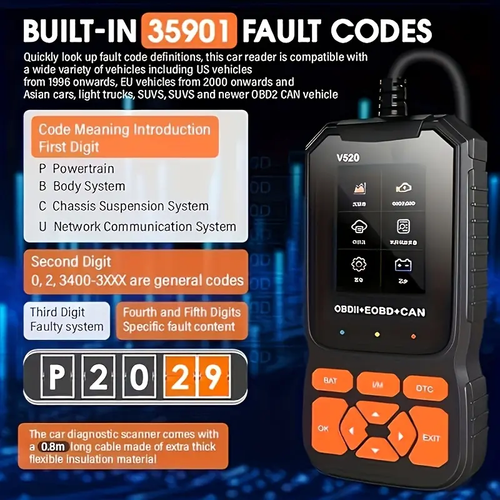 Professional OBD Fault Code Reader for Auto Repair, Car Engine Malfunction Indicator Light Detector, Real-Time Data Stream