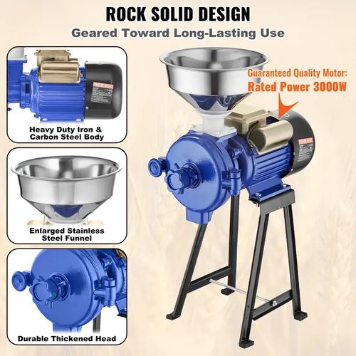 Electric Grain Mill Grinder 3000W Spice GrindersCommercial Corn Mill with FunnelThickness Adjustable Powder MachineHeavy Duty Feed Flour Cereal Mill Wheat GrindersDry Grinder