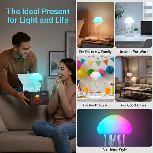 Floating jellyfish lamp– Rechargeable, Cordless & 16-Color Changing Night Light with Touch and Motion Sensor