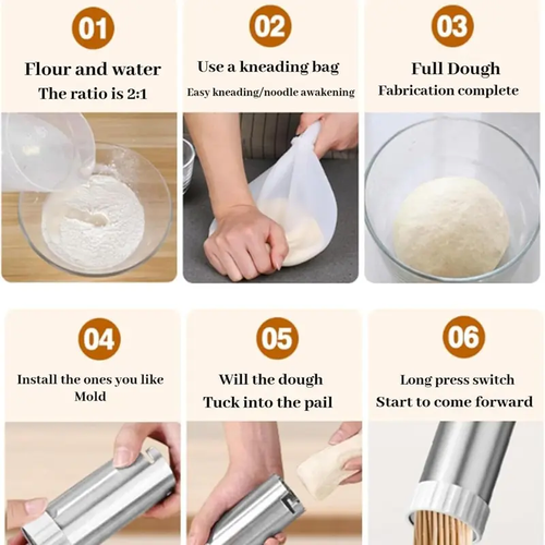 Handheld Electric Noodle Maker Portable Pasta Maker Machine With 5-In-1 Cordless Stainless Steel Mold Easy Homemade Noodles in Seconds Kitchen Utensils Set Detachable Square