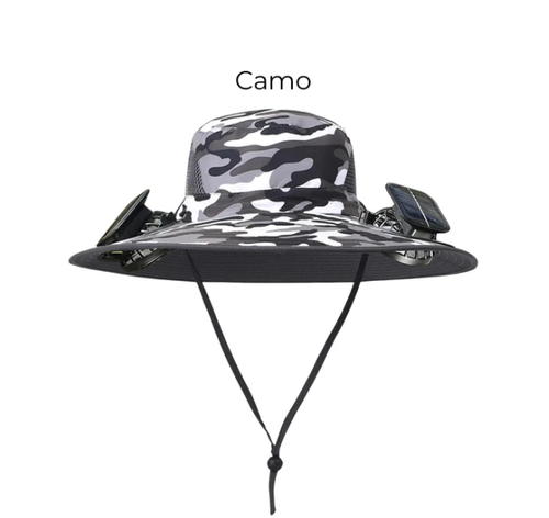 Solar-powered fan hat. UV-protective sun hat.