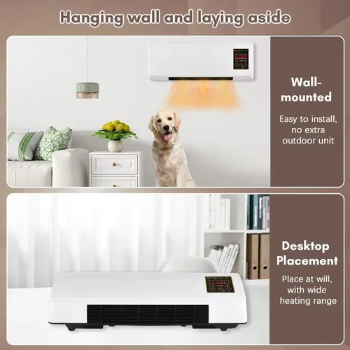 Wall-mounted air conditioner with both cooling and heating modes.