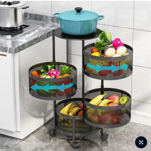 🌟🌟Hot Selling: Metal Multi-functional Mobile Cart, 360-degree Rotating Kitchen Spice Rack, Vegetable and Fruit Storage Rack