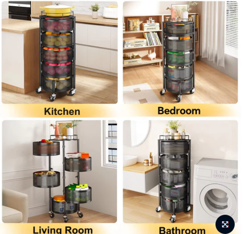 🌟🌟Hot Selling: Metal Multi-functional Mobile Cart, 360-degree Rotating Kitchen Spice Rack, Vegetable and Fruit Storage Rack