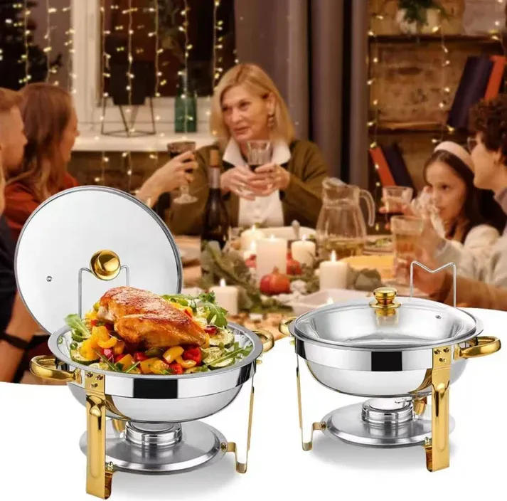 🧑‍🍳The same as in a five-star buffet restaurant🍽️Stainless Steel Chafing Dish Buffet Set 5QT with Fuel Can Rack, Gold Food Warmer for Parties