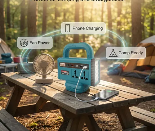 Portable Power Inverter with LED Work Light Battery capacity: 9000 mAh