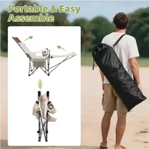 Reclining Camping Chairs Adjustable Backrest & Storage Bag Folding Chairs for Outside Recliner Chair Camping Beach Fishing Trip