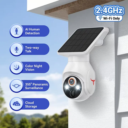 1080p Security Cameras Wireless Outdoor with Solar Panel, with 360° Viewing, Color Night Vision, Al Human Detection, Two-Way Talk, Ip65 Waterproof, Cloud Storage, 2.4GHz WiFi