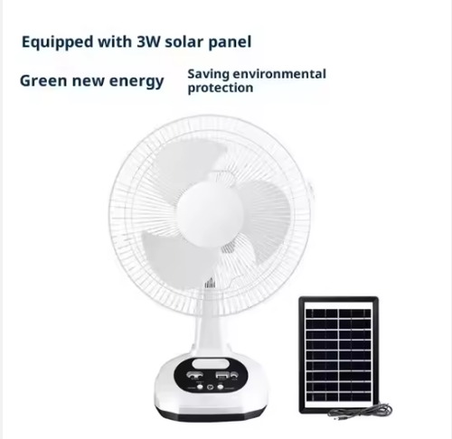 New 12-inch Multi-functional Portable Solar-powered Charging Fan Portable Home Outdoor Desktop Fan Set with LED Lamp Lighting