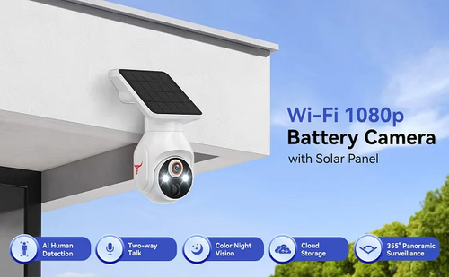 1080p Security Cameras Wireless Outdoor with Solar Panel, with 360° Viewing, Color Night Vision, Al Human Detection, Two-Way Talk, Ip65 Waterproof, Cloud Storage, 2.4GHz WiFi