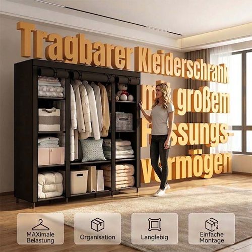 Portable Non-Woven Fabric Wardrobe – Easy Assembly, Steel Frame