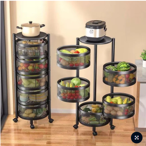 🌟🌟Hot Selling: Metal Multi-functional Mobile Cart, 360-degree Rotating Kitchen Spice Rack, Vegetable and Fruit Storage Rack