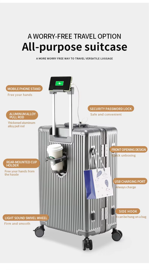 Multi-functional Side Opening Luggage, 20&24 Inch Boarding Case with Universal Wheels & Lock