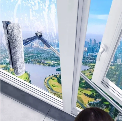 High-rise Glass Window Wiper Squeegee Scraper with Gap Cleaning Brush Extension Poles Handle Window Squeegee