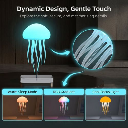 Floating jellyfish lamp– Rechargeable, Cordless & 16-Color Changing Night Light with Touch and Motion Sensor