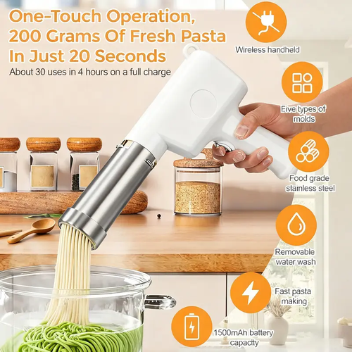 Handheld Electric Noodle Maker Portable Pasta Maker Machine With 5-In-1 Cordless Stainless Steel Mold Easy Homemade Noodles in Seconds Kitchen Utensils Set Detachable Square