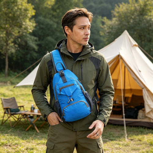 Men's Multi-Pocket Water-Resistant Oxford Sling Bag