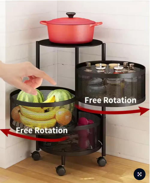 🌟🌟Hot Selling: Metal Multi-functional Mobile Cart, 360-degree Rotating Kitchen Spice Rack, Vegetable and Fruit Storage Rack