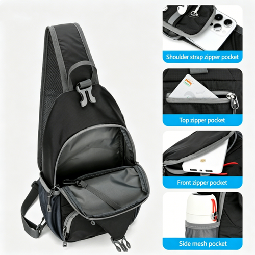 Men's Multi-Pocket Water-Resistant Oxford Sling Bag