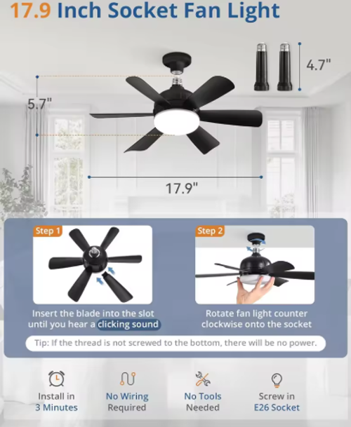 Screw-type lamp holder fan household silent fan chandelier easy to install remote control ceiling fan light electric fan light fan light