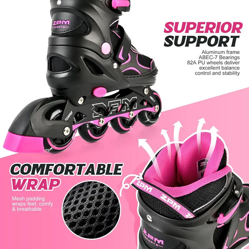 2PM SPORTS Torinx Green Boys Adjustable Inline Skates, Fun Beginner Roller Skates for Kids, Youth, Girls, Men and Women